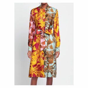 Sara Roka Silk Midi Dress Sz 46 10 Red Blue Brown Yellow $780